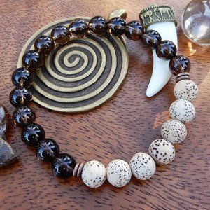 Detoxify & Thrive Gemstone Mala Bracelet/Smoky Quartz Men's Bracelet/Bodhi Seeds